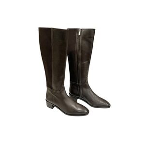 Aquatalia Ricardo Leather Boots Brown Riding Block Heel Tall Knee Size 8